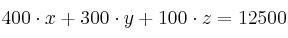 400 \cdot x+ 300 \cdot y+ 100 \cdot z = 12500