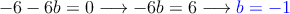 -6 -6b=0 \longrightarrow -6b=6 \longrightarrow \textcolor{blue}{b=-1}