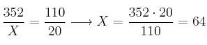 \frac{352}{X} = \frac{110}{20} \longrightarrow X = \frac{352 \cdot 20}{110} = 64 \frac{352}{X} = \frac{110}{20} \longrightarrow X = \frac{352 \cdot 20}{110} = 64