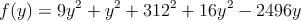 f(y) =9y^2+y^2+312^2 +16y^2 - 2496y