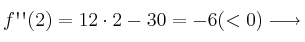 f\textsc{\char13} \textsc{\char13} (2) = 12 \cdot 2 - 30= -6 (<0) \longrightarrow