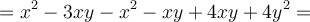= x^2-3xy -x^2-xy+4xy+4y^2=