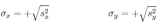\sigma_x=+\sqrt{s_x^2}
\qquad \qquad \qquad
\sigma_y=+\sqrt{s_y^2}