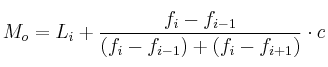 M_o = L_i + \frac{f_i - f_{i-1}}{(f_i - f_{i-1})+(f_i - f_{i+1})} \cdot c M_o = L_i + \frac{f_i - f_{i-1}}{(f_i - f_{i-1})+(f_i - f_{i+1})} \cdot c