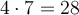 4 \cdot 7 = 28